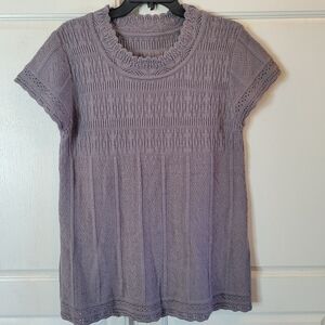 Gray Purple Crochet Knit Babydoll Top